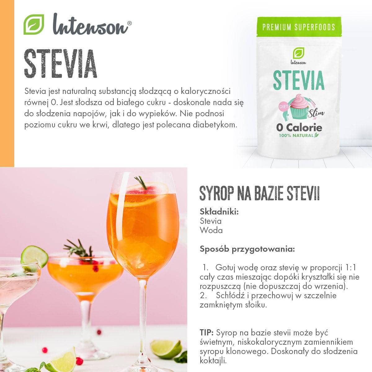 Stevia w kryształkach 1kg (250g x 4) - 0 kcal - Intenson.pl