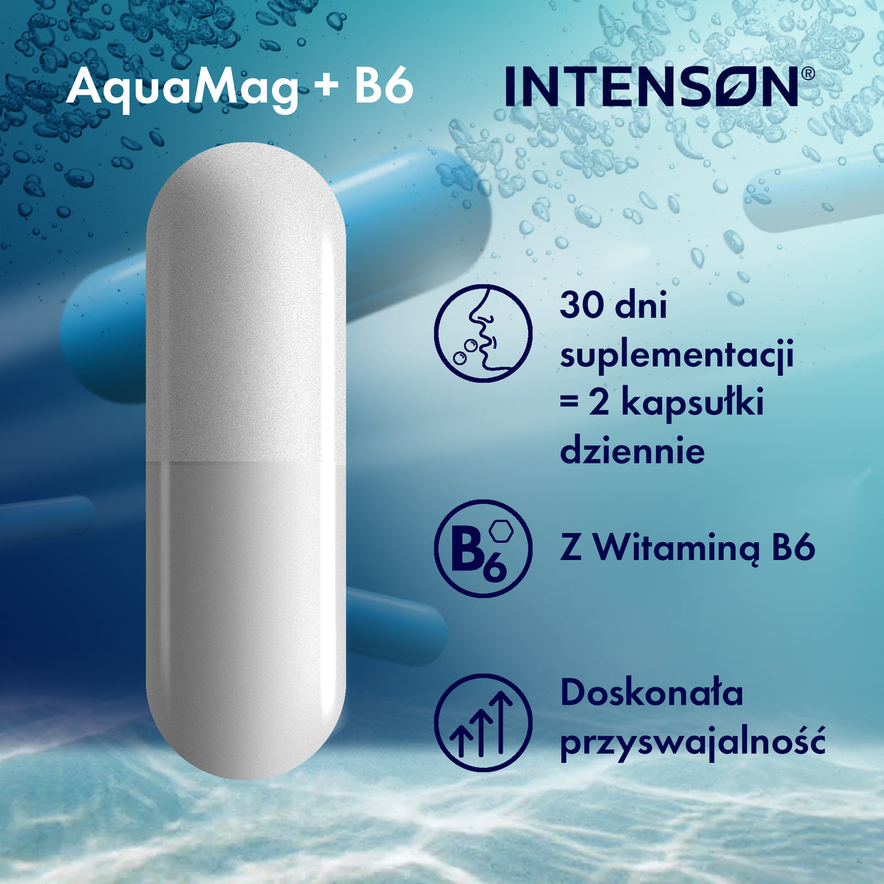 Magnez Aquamin MgTg® + B6 60 kapsułek