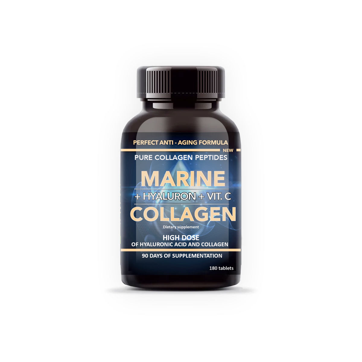 Kolagen morski + hialuron + witamina C 500 mg - 180 tabletek Etykieta w wersji angielskiej