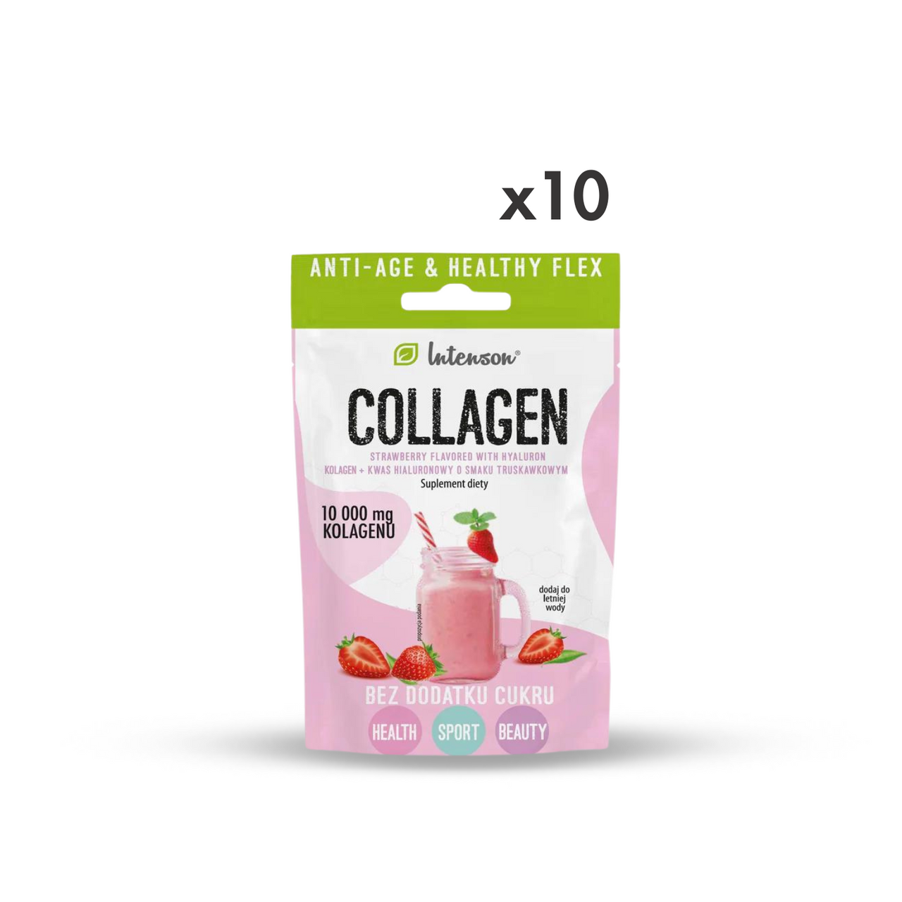 Strawberry-flavored collagen + hyaluronic acid + vitamin C - drink powder