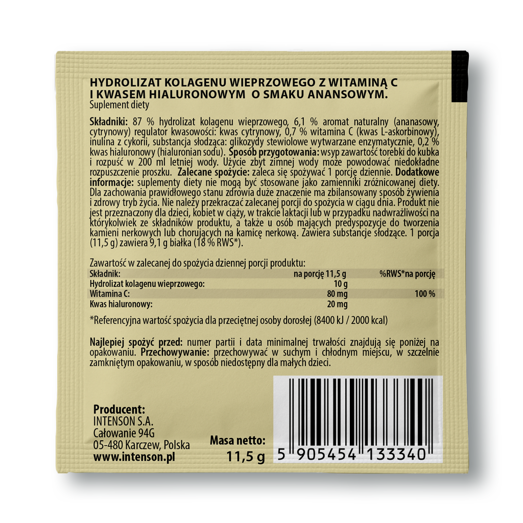 Intenson Kolagen saszetka + witamina C + kwas hialuronowy o smaku ananas 11,5 g
