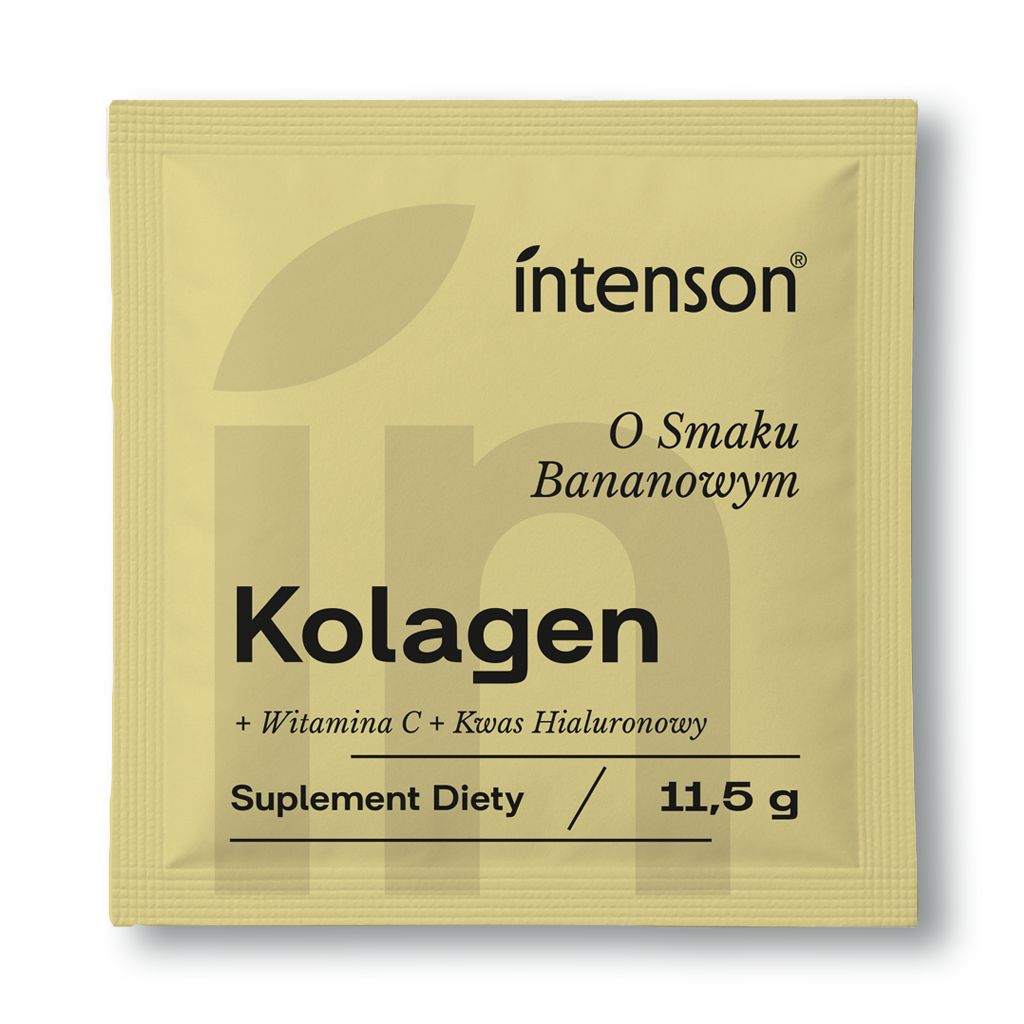 Kolagen w saszetkach o smaku bananowym z kwasem hialuronowym i witaminą C, jedna porcja 11,1g