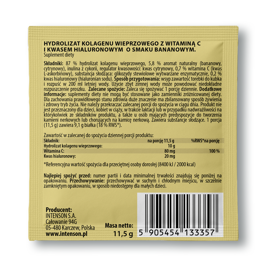 Intenson Kolagen saszetka + witamina C + kwas hialuronowy o smaku banan 11,5 g