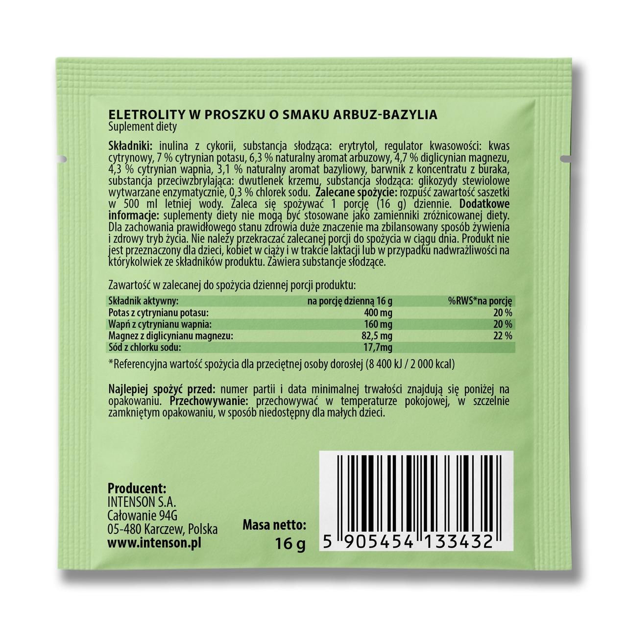 Elektrolity o smaku arbuz-bazylia, 16g/ 20 saszetek