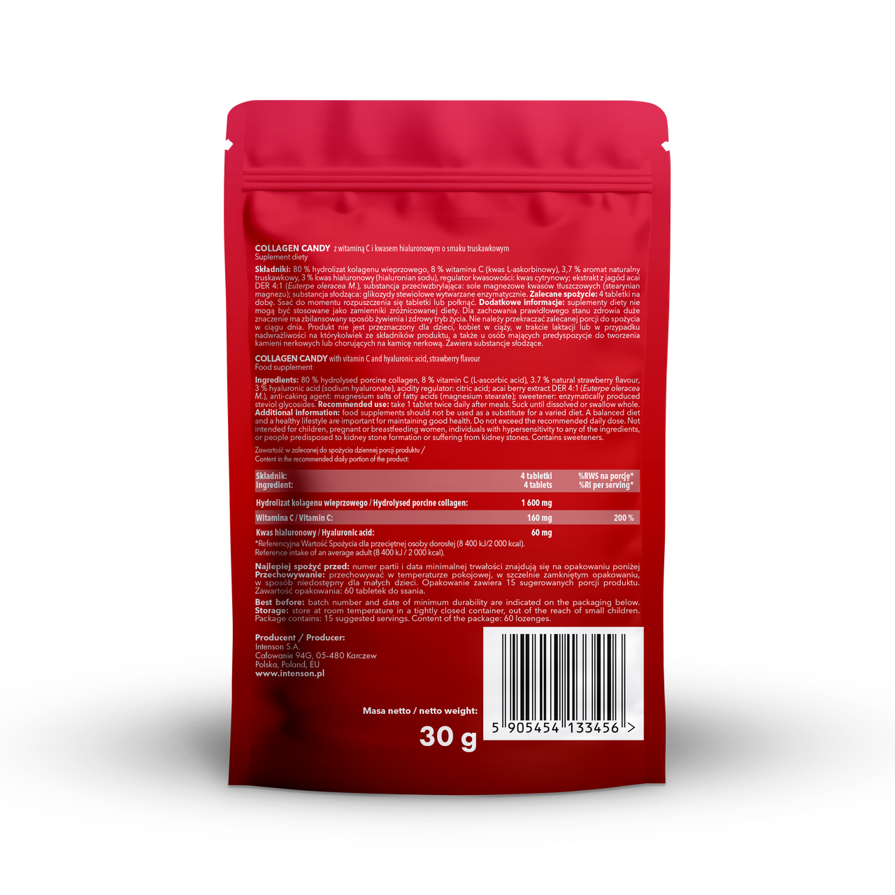 Kolagen Candy do ssania o smaku truskawkowym, 60 tabletek