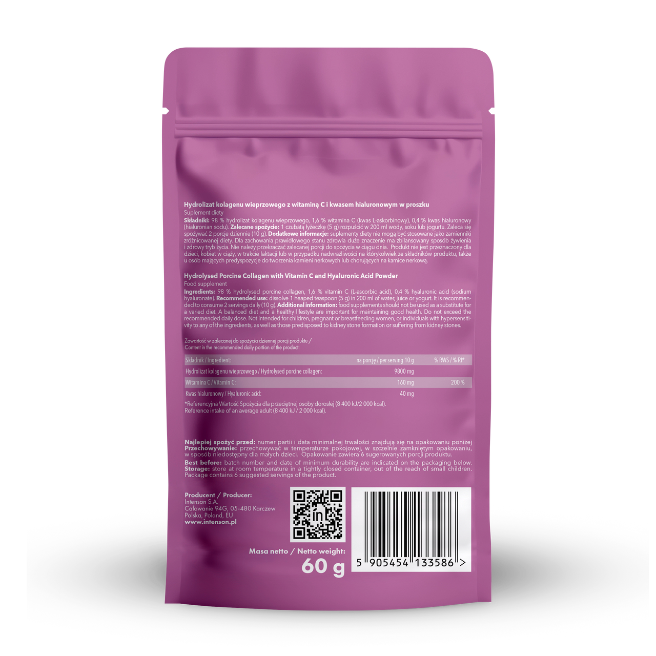 Intenson Kolagen proszek + witamina C + kwas hialuronowy 60g