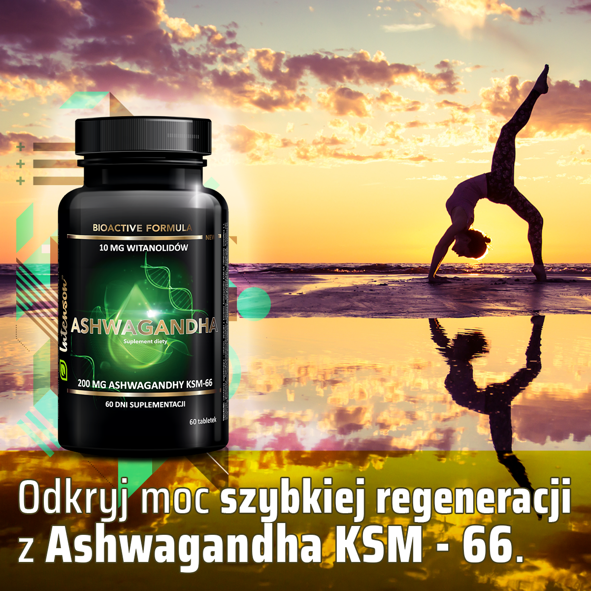Ashwagandha 200mg ekstrakt standaryzowany KSM-66 - 60 tabletek - Intenson.pl