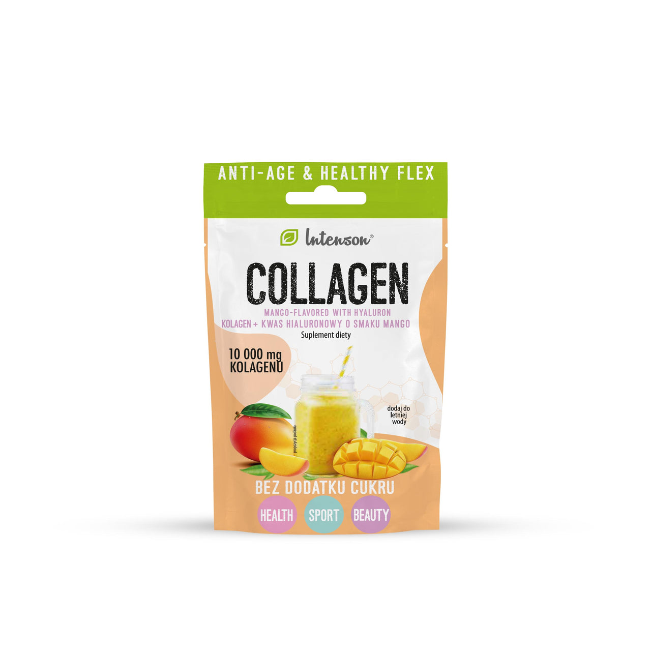 Mango-flavored collagen + hyaluronic acid + vitamin C – drink powder