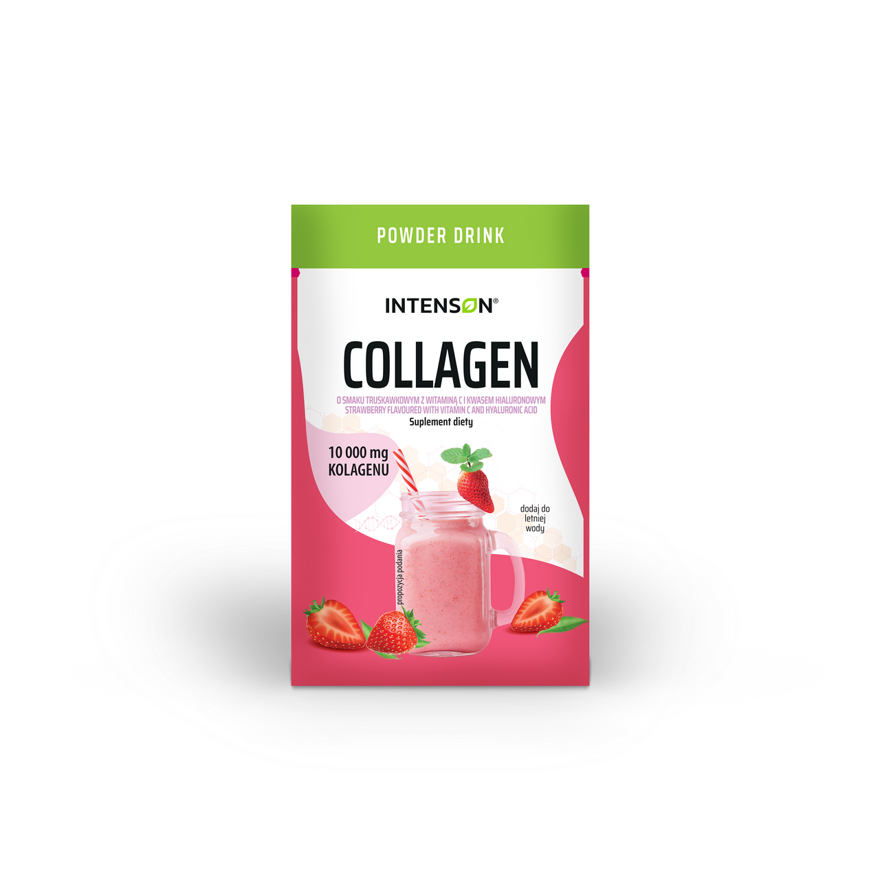 Strawberry-flavored collagen + hyaluronic acid + vitamin C - drink powder